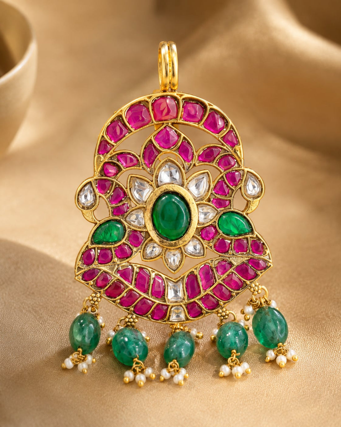 FeelOri real kempu jadau pendant for pattu sarees and South Indian festive styling