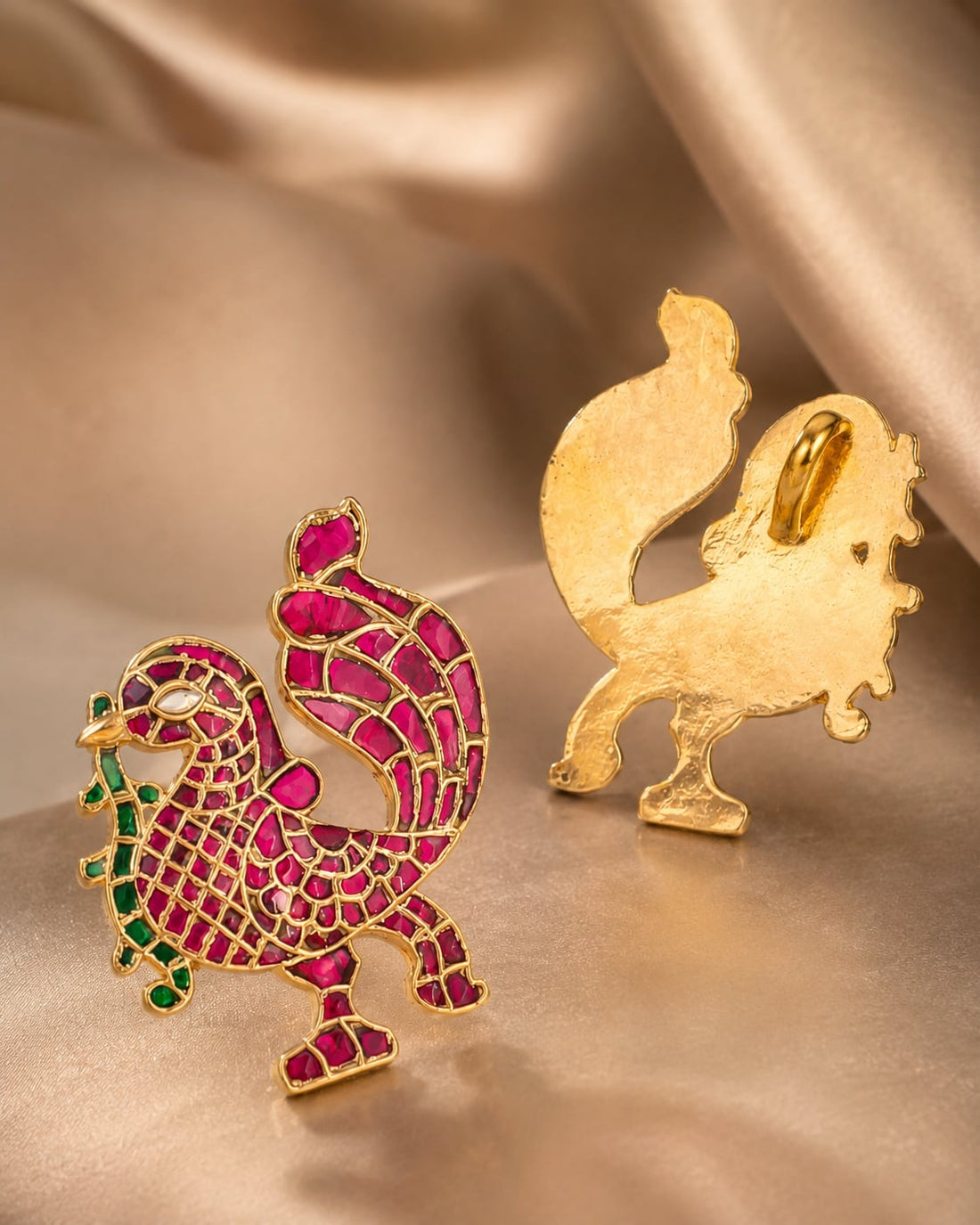 FeelOri peacock bird jadau kundan pendant included as pendant only styled with saree fabric