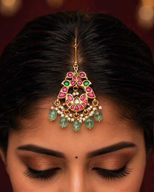 FeelOri pearl drop round jadau kundan maang tikka listed as maang tikka only on jewellery display