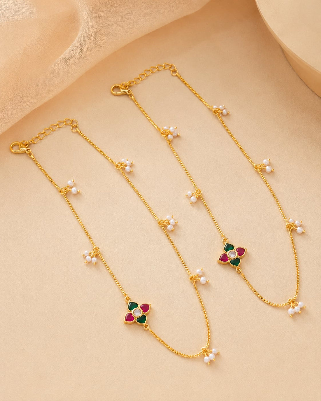 FeelOri pearl station floral jadau kundan payal anklets listed as a pair of anklets for festive foot jewellery styling