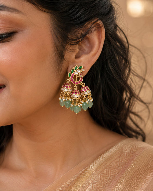 FeelOri jadau kundan jhumka earrings styled with Indian occasion wear