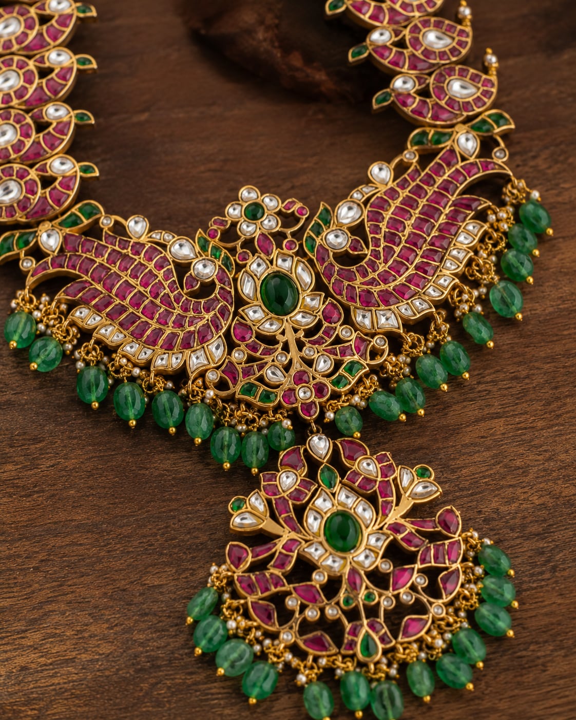 FeelOri real kempu jadau mala necklace close-up of real kempu stones and jadau work
