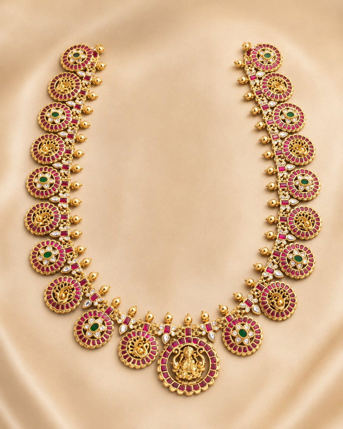 FeelOri real kempu jadau long haram necklace for pattu sarees and South Indian festive styling