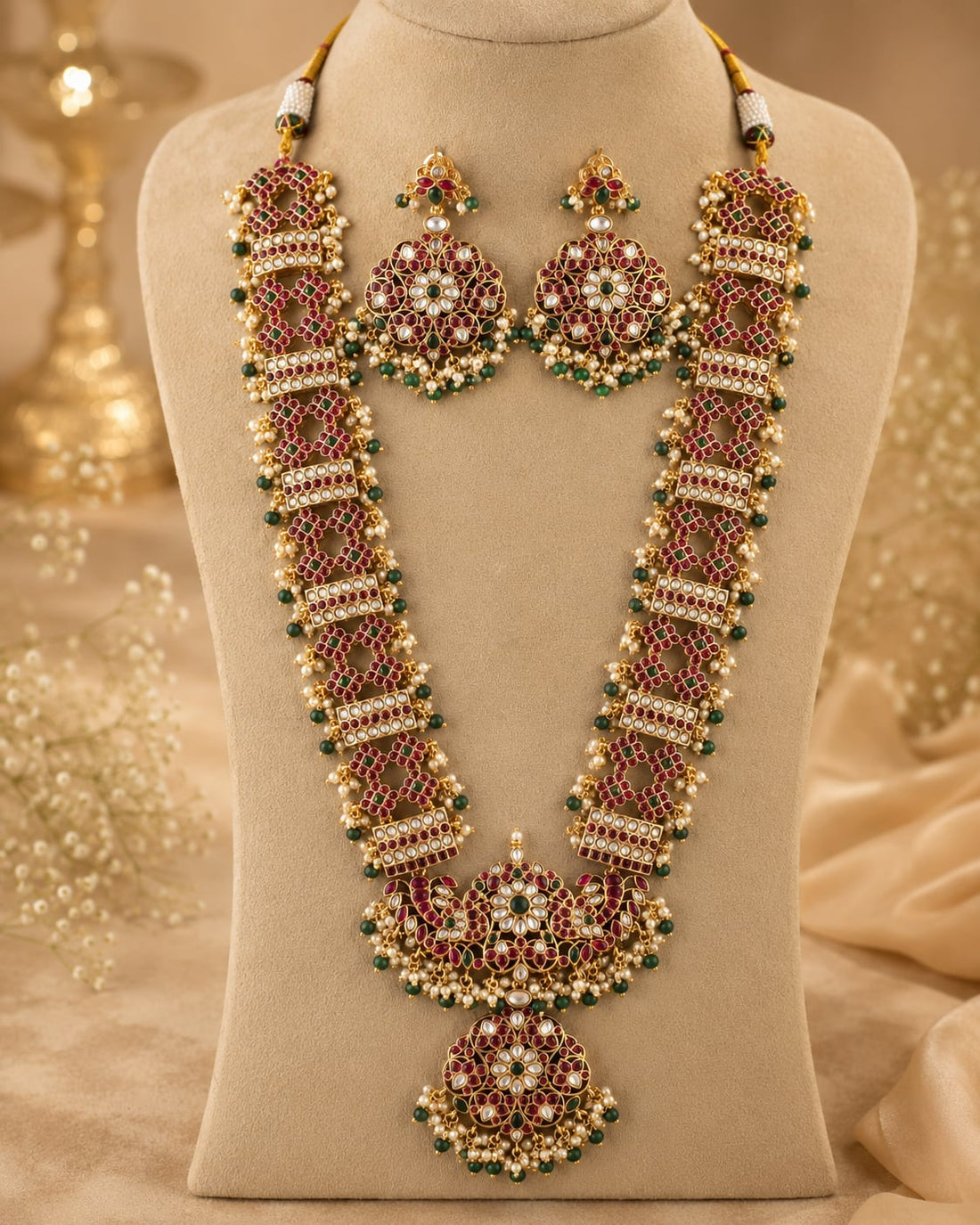 FeelOri real kempu jadau long haram necklace for pattu sarees and South Indian festive styling