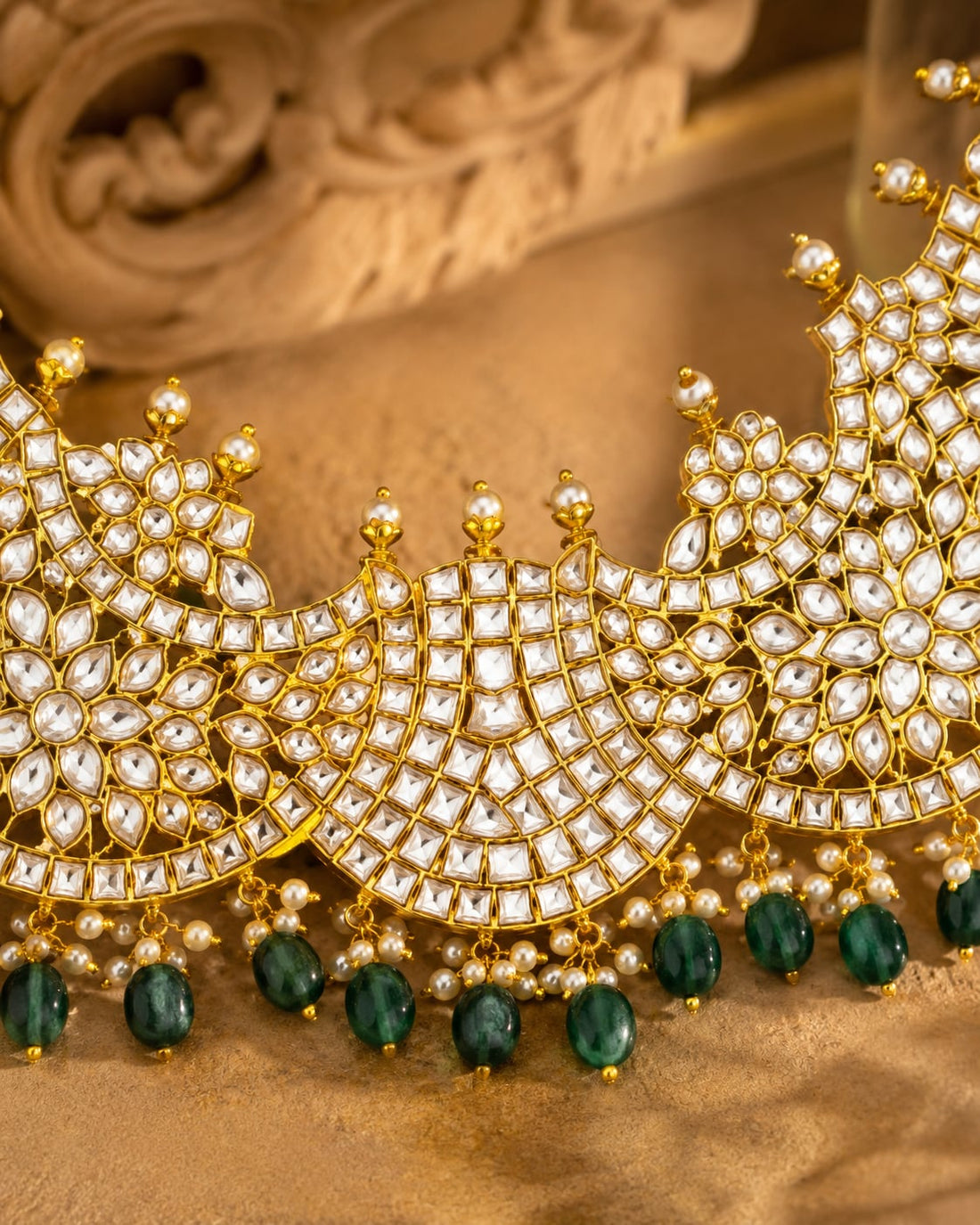 FeelOri real kempu jadau necklace close-up of real kempu stones and jadau work