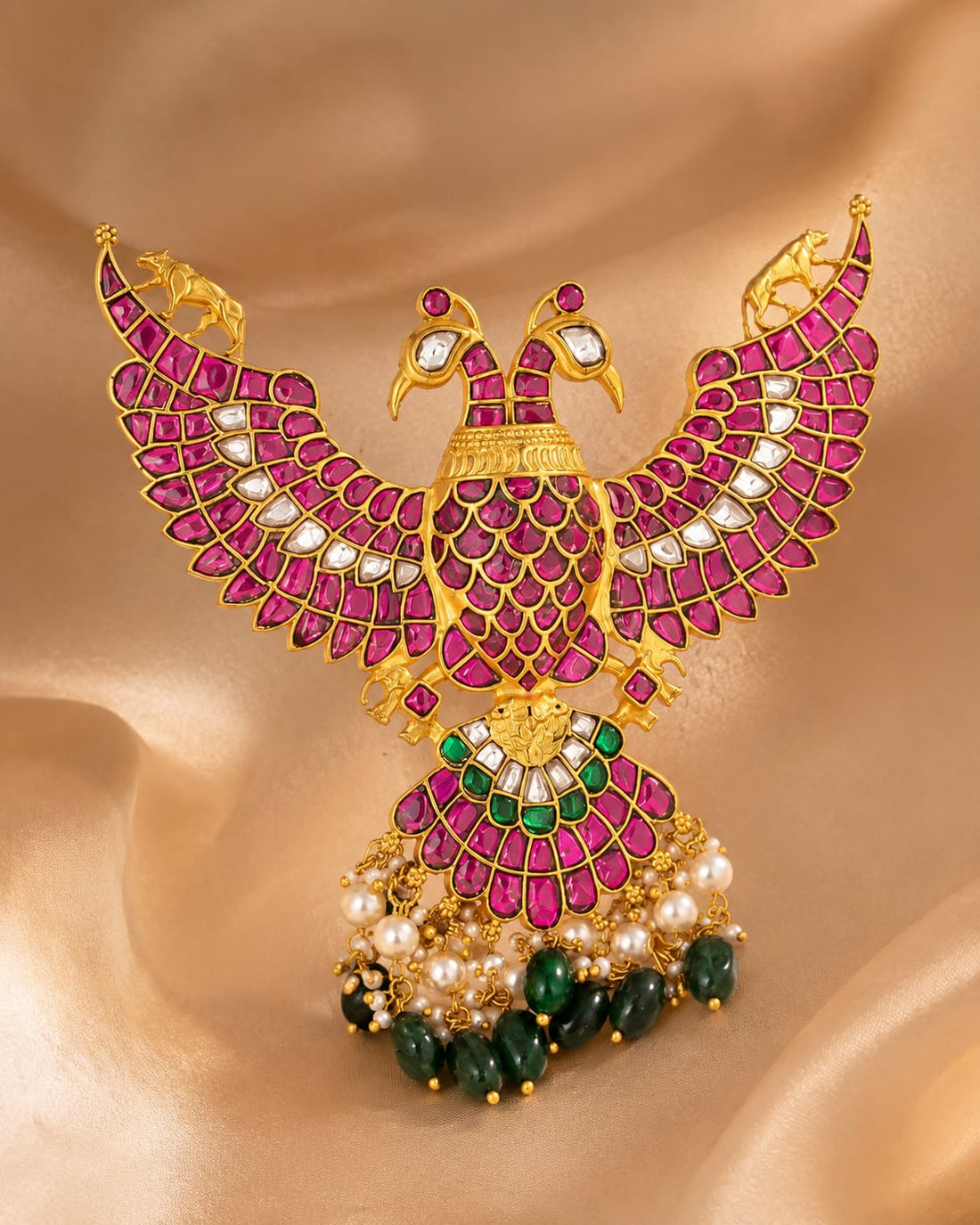 FeelOri real kempu jadau pendant set for pattu sarees and South Indian festive styling