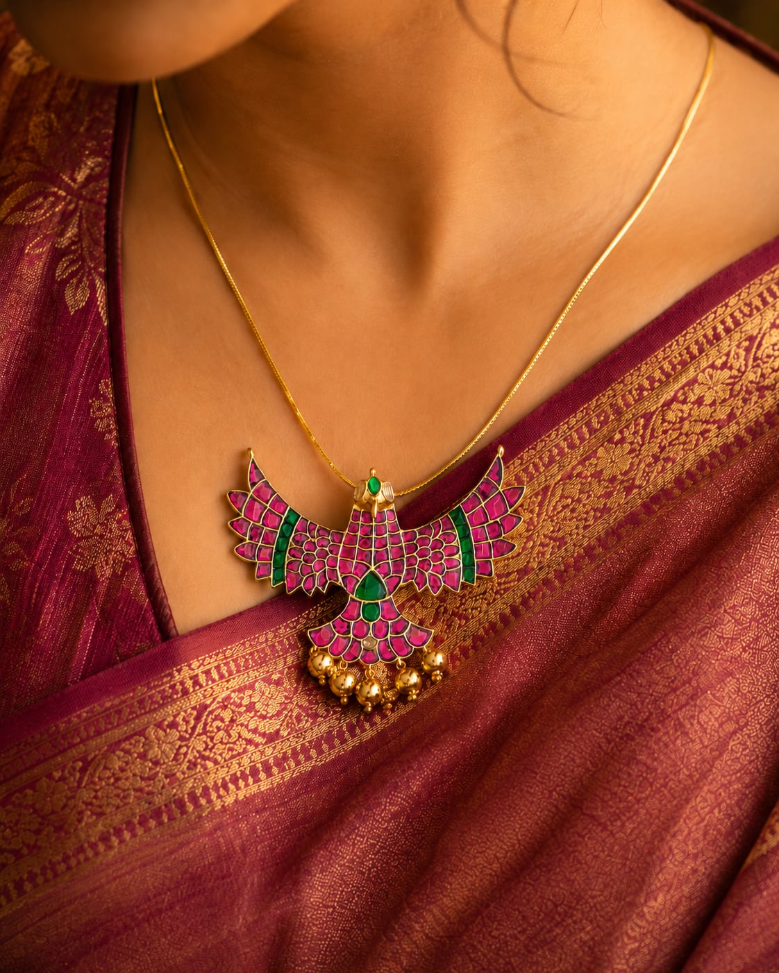 FeelOri real kempu jadau pendant set for pattu sarees and South Indian festive styling