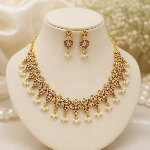 FeelOri ruby and emerald necklace set with matching earrings for sarees and festive styling