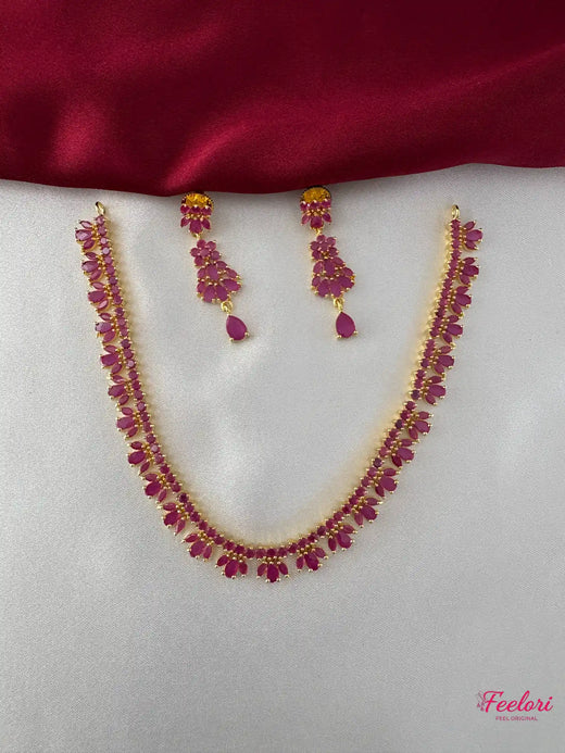 FeelOri Gold Plated Ruby-Tone Marquise Petal Jewelry Set - Festive Elegance - FeelOri Indian fashion jewellery view 1