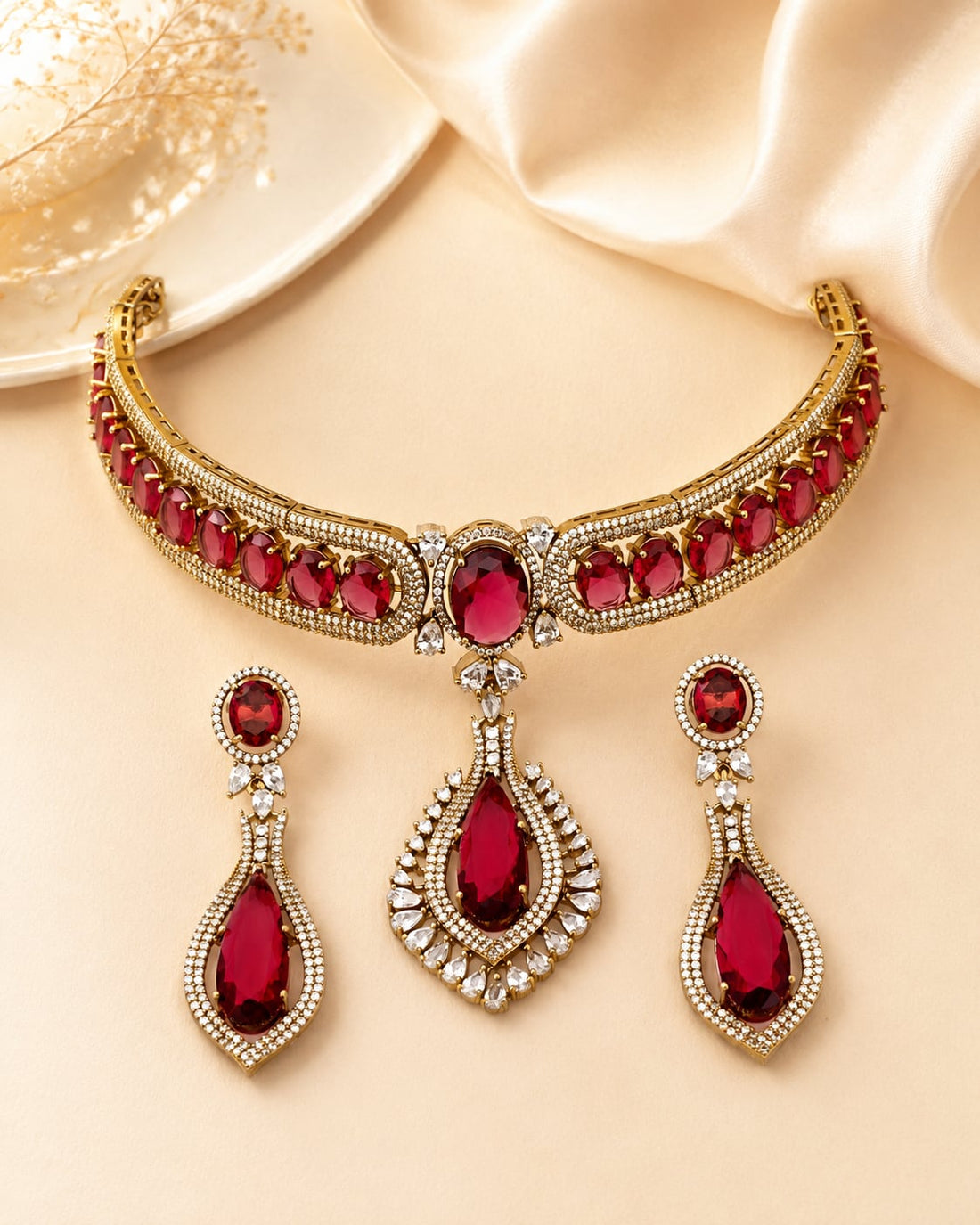 FeelOri ruby-tone choker necklace for sarees and festive styling