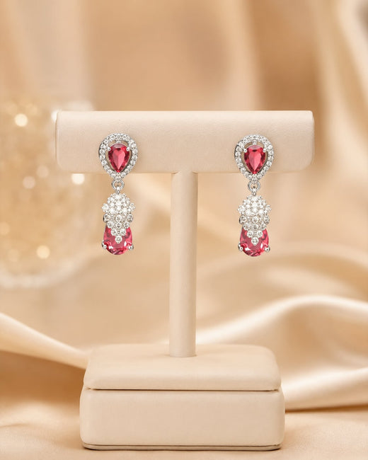 FeelOri Petite Pink Silver Rhodium CZ Drop Earrings - display view
