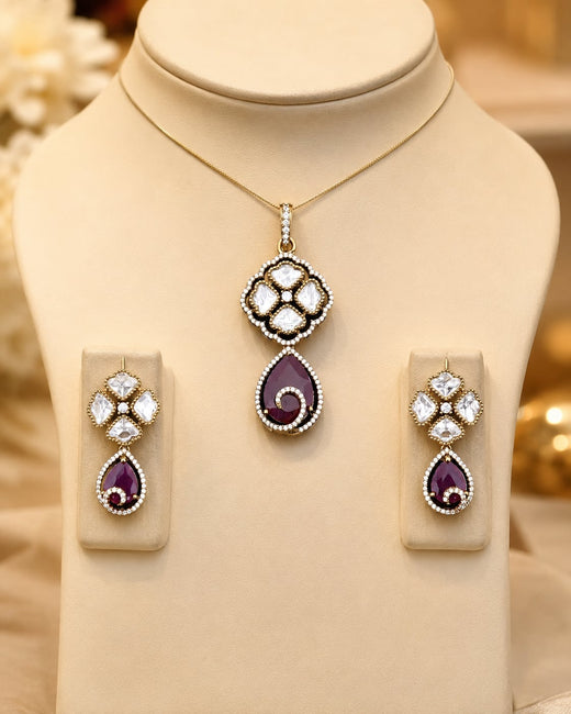FeelOri ruby-tone pendant set on jewellery display