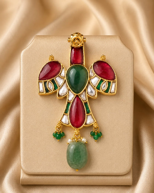 FeelOri jadau kundan Gandaberunda-Inspired Heritage Bird Pendant - main product view