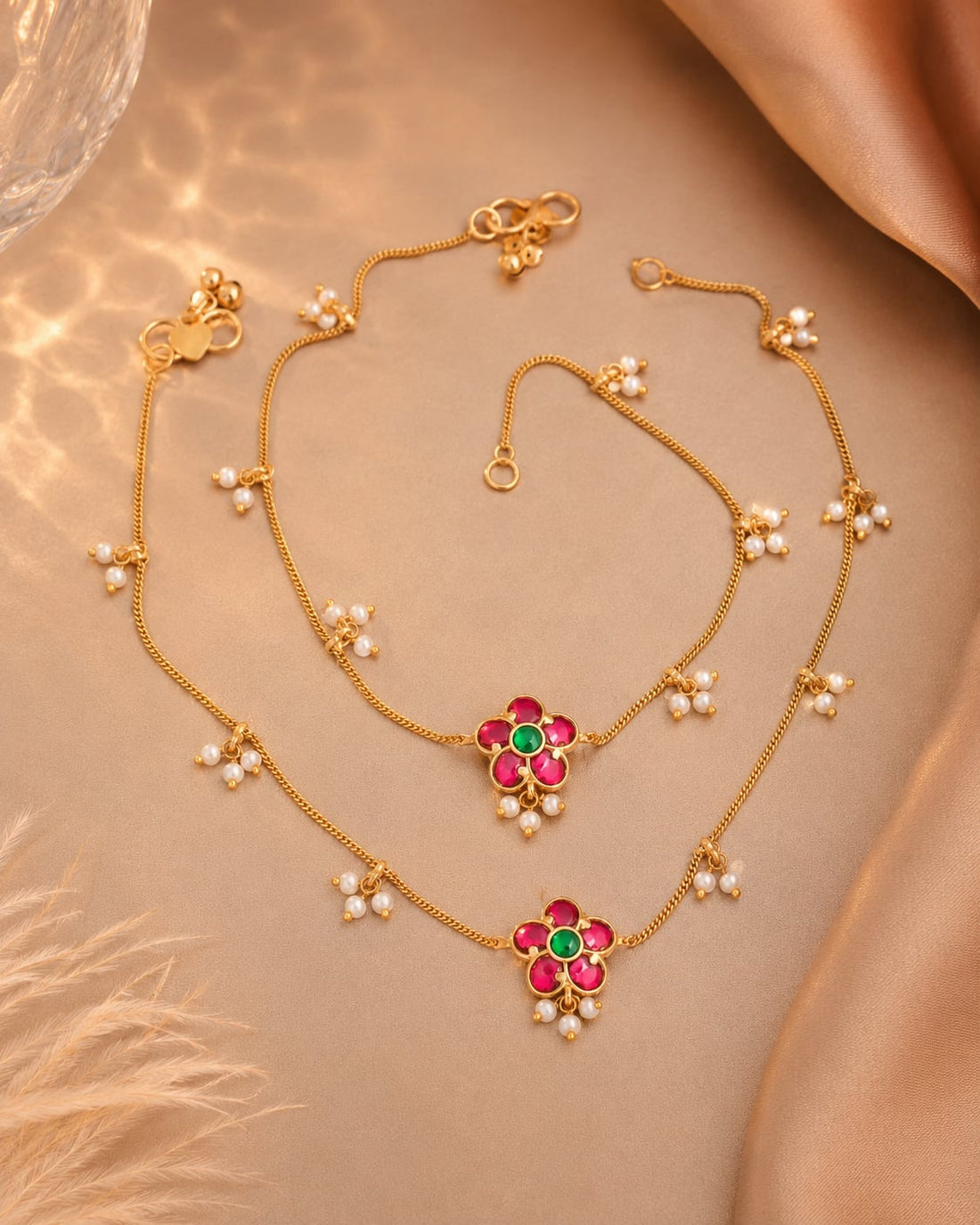 FeelOri traditional floral station jadau kundan payal anklets listed as a pair of anklets for festive foot jewellery styling