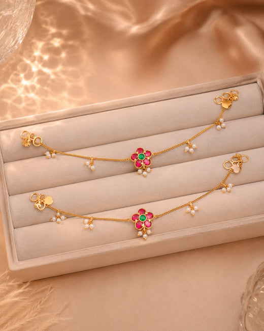 FeelOri traditional floral station jadau kundan payal anklets listed as a pair of anklets main product view