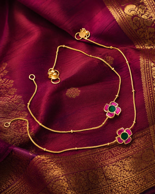 FeelOri twin chain floral jadau kundan payal anklets listed as a pair of anklets main product view