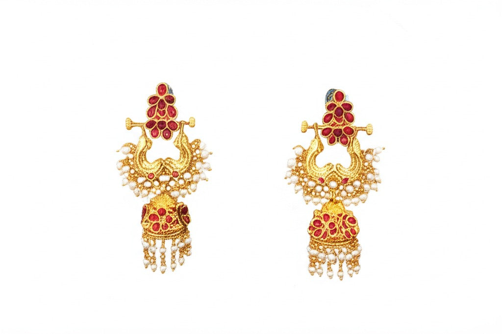 FeelOri Makarakundanalu traditional gold-finish earrings, detailed view for blog post, showcasing intricate design.