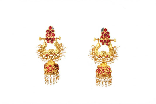 FeelOri Makarakundanalu traditional gold-finish earrings, detailed view for blog post, showcasing intricate design.