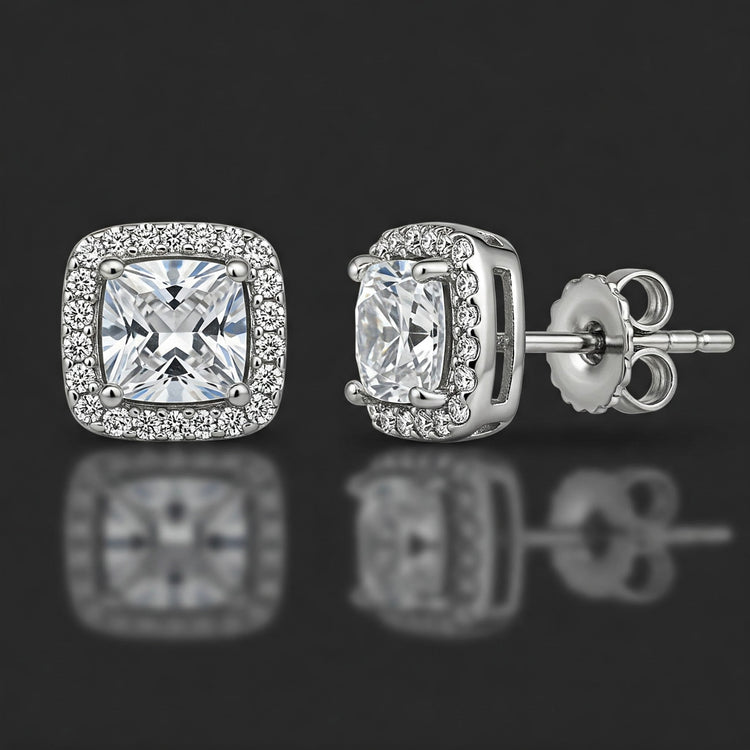 Pair of sleek Feelori Rhodium Silver stud earrings with a modern minimalist design and polished finish.