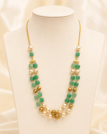 FeelOri mint green cube bead and pearl-look layered necklace