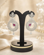 Pink accent silver-tone rhodium CZ hanging earrings by FeelOri