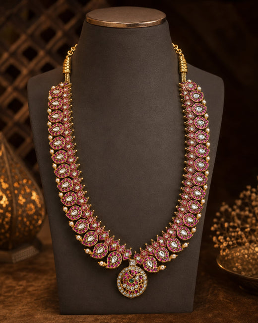 FeelOri 20-inch jadau kundan long haram necklace for pattu saree styling