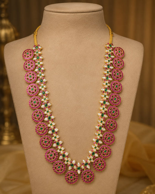 FeelOri 26-inch round motif jadau kundan long haram necklace for pattu saree styling