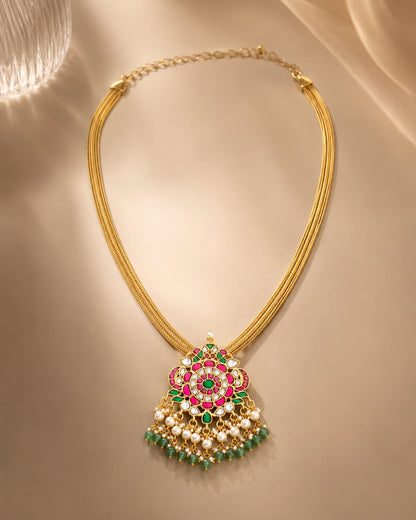 FeelOri antique floral jadau kundan pendant set listed as pendant set for Indian festive pendant styling