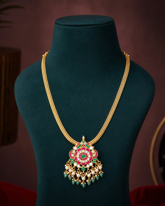 FeelOri antique floral jadau kundan pendant set listed as pendant set main product view