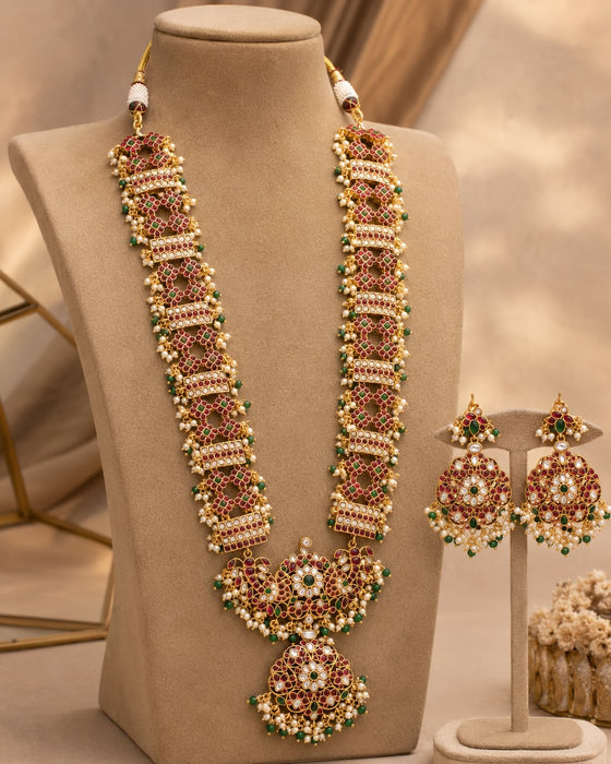 FeelOri Jadau Kundan Patta Haram set with broad linked panels and matching earrings