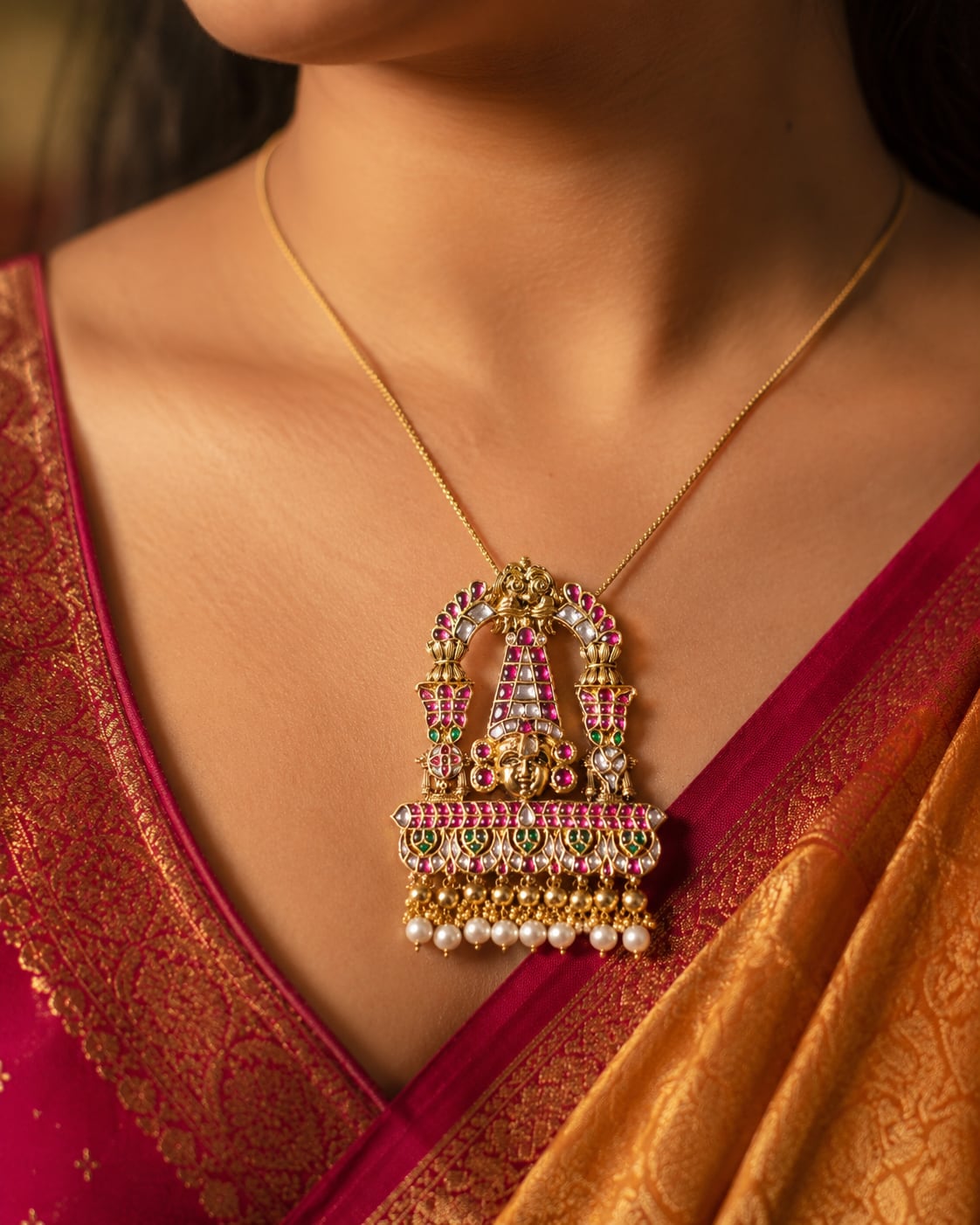 FeelOri balaji motif temple-style pendant set listed as pendant set on jewellery display