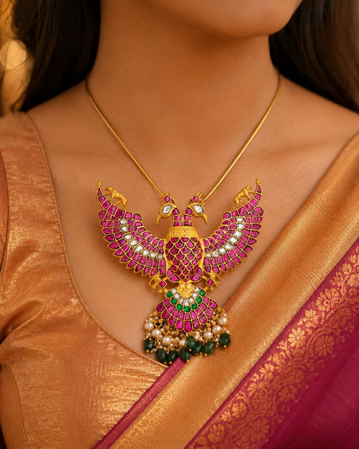 FeelOri bird motif jadau kundan pendant included as pendant only main product view
