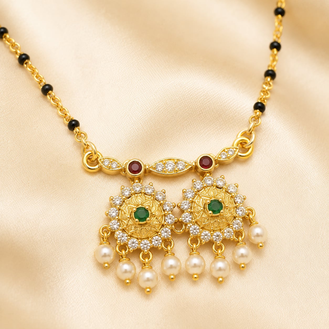 FeelOri black-bead mangalsutra pendant necklace pendant and gold-polished detail