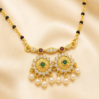 FeelOri black-bead mangalsutra pendant necklace pendant and gold-polished detail