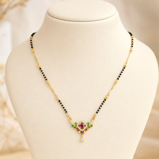 FeelOri Black-Bead Square Centre Mangalsutra Necklace, square centre pendant detail view