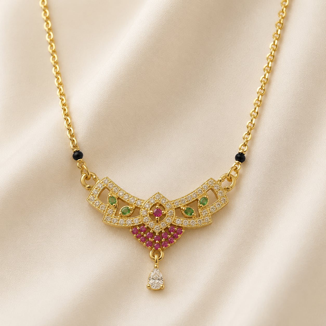 FeelOri black-bead mangalsutra pendant necklace on jewellery display