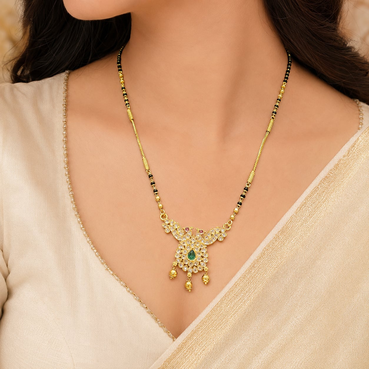 FeelOri black-bead mangalsutra pendant necklace on jewellery display