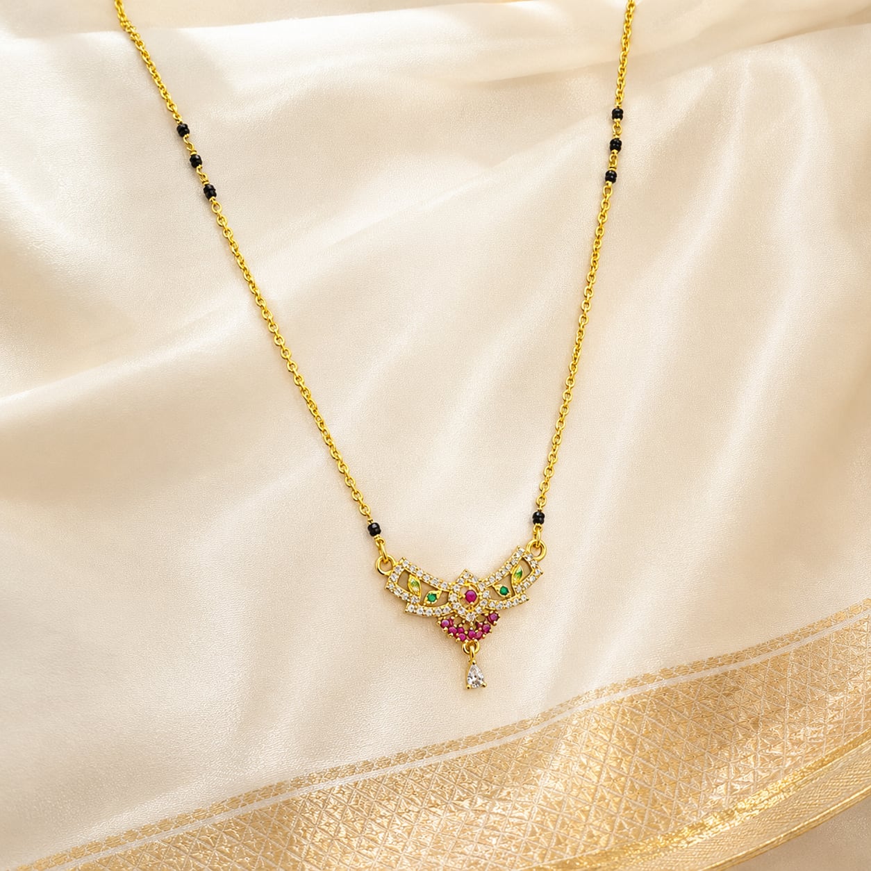 FeelOri black-bead mangalsutra pendant necklace for sarees and festive styling