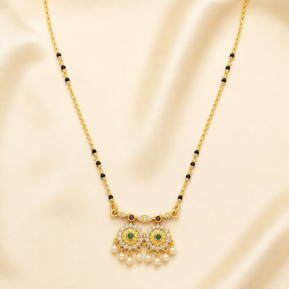 FeelOri black-bead mangalsutra pendant necklace styled with Indian occasion wear