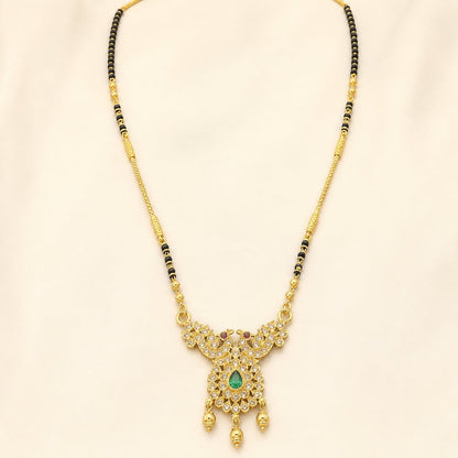 FeelOri black-bead mangalsutra pendant necklace styled with saree fabric for Indian occasion wear
