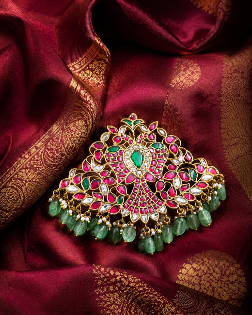 FeelOri broad floral green drop jadau kundan pendant set listed as pendant set main product view