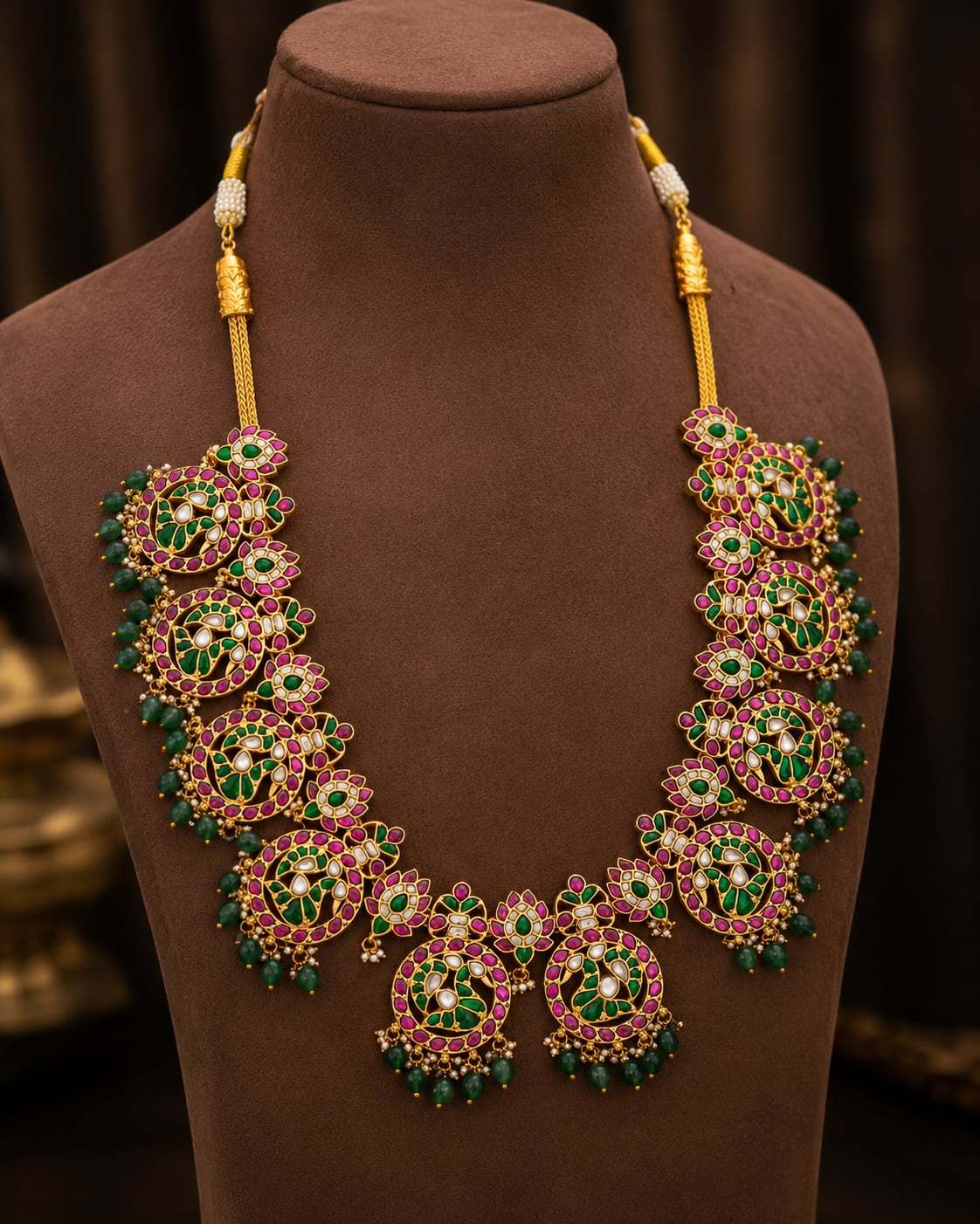 FeelOri broad floral panel jadau kundan long haram necklace for pattu saree styling