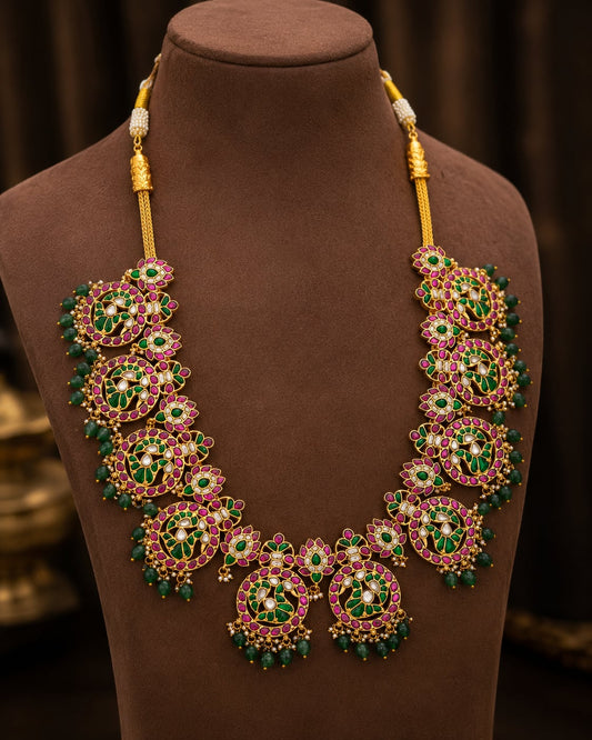 FeelOri broad floral panel jadau kundan long haram necklace for pattu saree styling