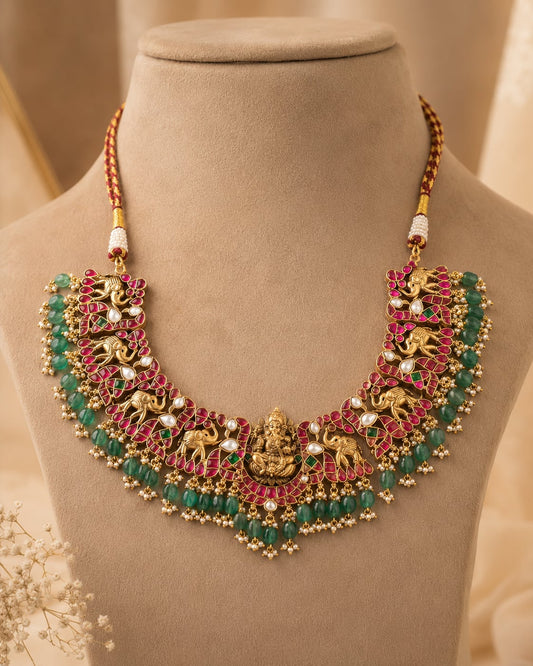 FeelOri broad floral panel jadau kundan necklace for pattu saree styling