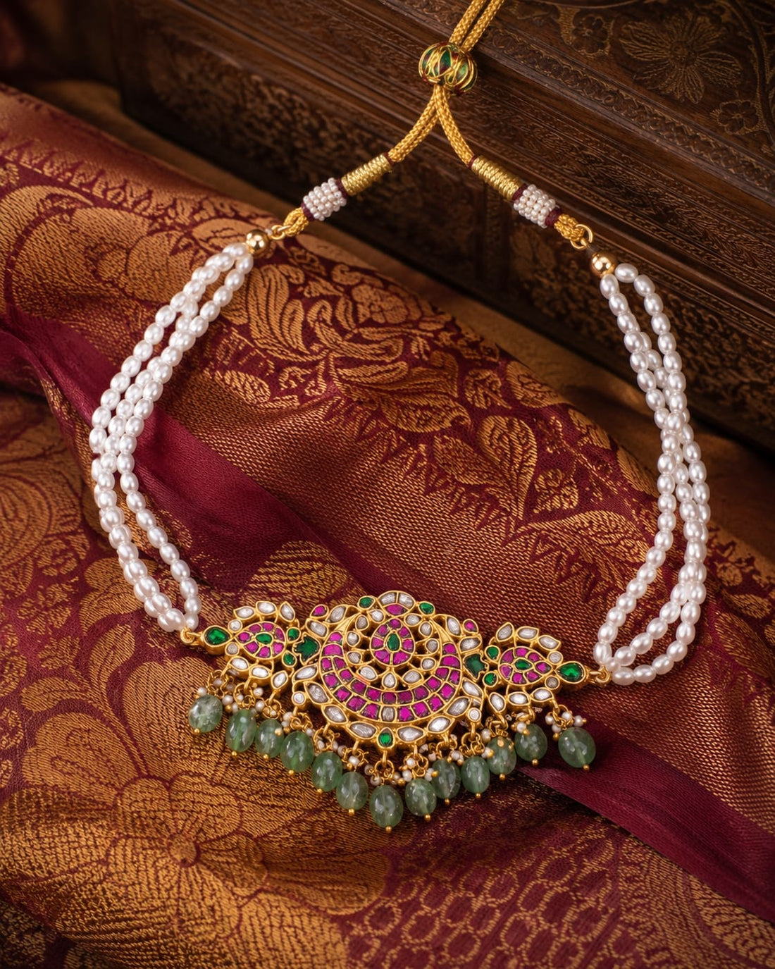 FeelOri chand motif jadau kundan choker necklace close-up of kundan stones and jadau work