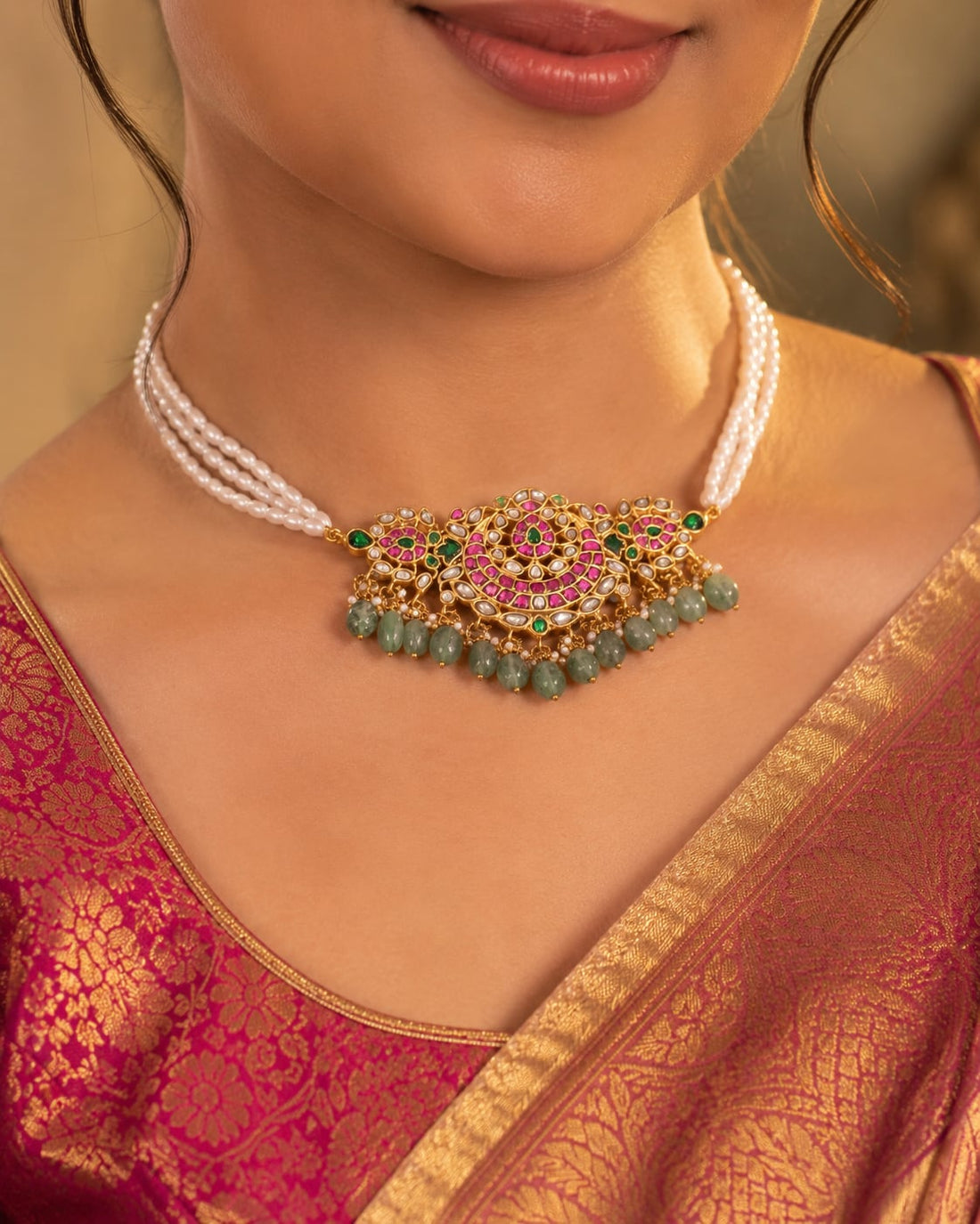 FeelOri chand motif jadau kundan choker necklace on jewellery display