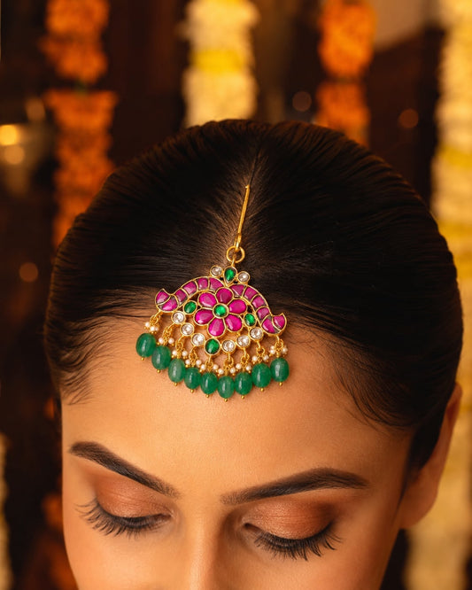 FeelOri chandbali green drop jadau kundan maang tikka listed as maang tikka only main product view