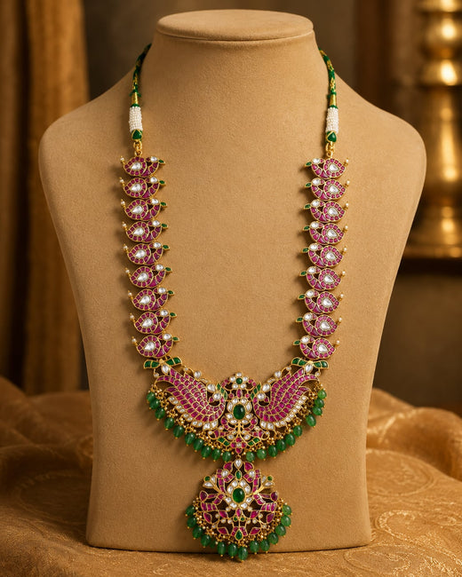 FeelOri classic jadau kundan long haram necklace for pattu saree styling