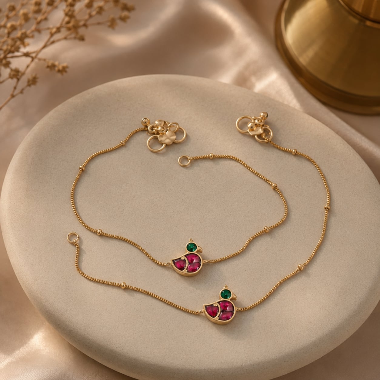 FeelOri classic ruby green jadau kundan payal anklets listed as a pair of anklets main product view