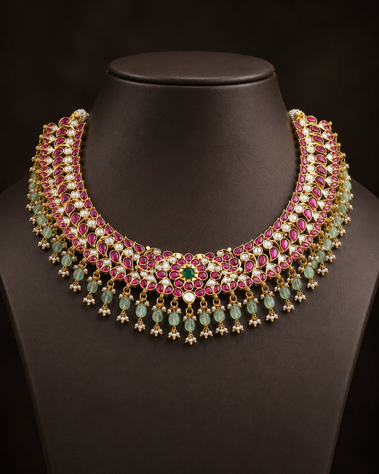 FeelOri crescent collar panel jadau kundan necklace for pattu saree styling